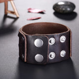 Leather Bracelet Handmade Black Brown 9 Inches 41MM  Button Clasp L526