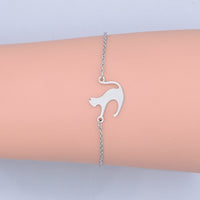 Stainless Steel Kitten Bracelet Lobster Cat Silhouette Silver Ajustable Z208