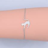 Stainless Steel Kitten Bracelet Lobster Cat Silhouette Silver Ajustable Z208