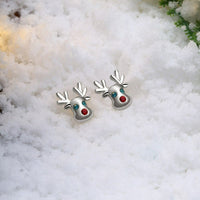 Stud Earrings Zirconia Christmas Rudolph Reindeer Platinum Gold 10x12mm P135