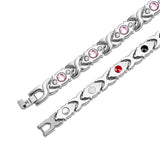 Stainless Steel Panther Chain Watch Bracelet Rose Zirconia Clasp Silver 8.5 A132