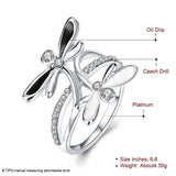 Rose Gold Platinum Plated Ring Black AAA Zirconia Women Dragonfly B164