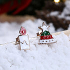 Rose Gold Platinum Enamel Stud Earrings Christmas Tree Candle 17x12mm P133