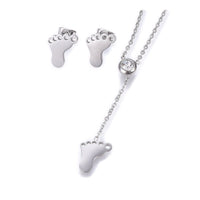 Stainless Steel Set Earrings Pendant Necklace Foot Feet Gold Silver 16.54" P732