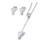 Stainless Steel Set Earrings Pendant Necklace Foot Feet Gold Silver 16.54" P732