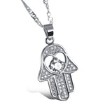 White Gold Plated Necklace Pendant Hamsa Hand Evil Eye Good Luck  Zirconia G167