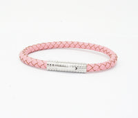 Unisex Men's Genuine Leather Stainless Steel Magnetic Clasp Bracelet Pink