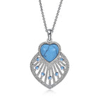 Platinum Plated Necklace Pendant Heart Kallaite  Blue 18 Inches 1MM Lobster B190