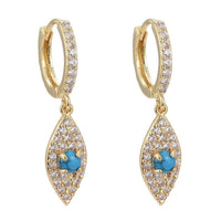 Cubic Zirconia Dangle Huggie Hoop Earrings Turquoise Horse Eye Gold Z310