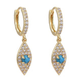 Cubic Zirconia Dangle Huggie Hoop Earrings Turquoise Horse Eye Gold Z310