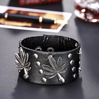 Leather Bracelet Handmade  Black 9 Inches 38MM Button Clasp L503