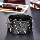 Leather Bracelet Handmade  Black 9 Inches 38MM Button Clasp L503