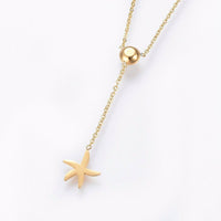 Stainless Steel Set Earrings Pendant Necklace Starfish Gold Silver 16.54" P726