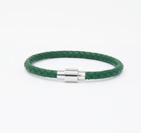 Unisex Men's Genuine Leather Stainless Steel Magnetic Clasp Bracelet Green