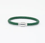 Unisex Men's Genuine Leather Stainless Steel Magnetic Clasp Bracelet Green