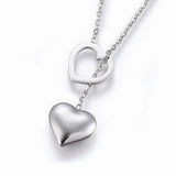 304 Stainless Steel Lariat Necklaces Lobster Clasp Heart Silver 17.3" P659