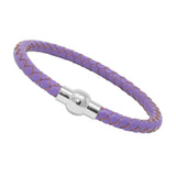 Unisex Men's Genuine  Leather Stainless Steel Magnetic Clasp Bracelet Purple