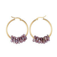 Stainless Steel Hoop Earrings Glass Bead Gold 12 Gauge 42x33 2mm 0.8x1.2mm A177