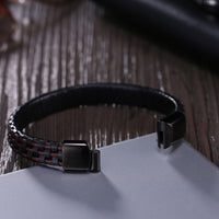 Stainless Steel Leather Bracelet 7.87 Inch Omega Clasp L331