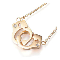 Stainless Steel Pendant Necklaces Rhinestone Handcuffs Gold Silver 17.3"  P657