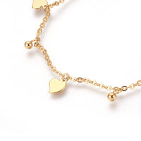 304 Stainless Steel Charm Anklets Heart Round Gold 9" 2mm  A51