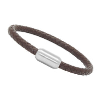 Unisex Men's Genuine Leather Stainless Steel Magnetic Clasp Bracelet Brown