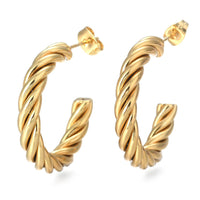 Stainless Steel Half Hoop Earrings Stud  Hypoallergenic Twisted Ring Gold  Z280
