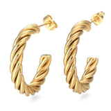 Stainless Steel Half Hoop Earrings Stud  Hypoallergenic Twisted Ring Gold  Z280