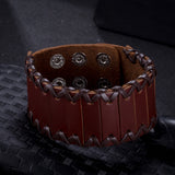 Leather Bracelet Black Brown 9.5 Inches 38MM Push button  L447