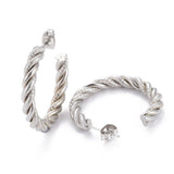 Stainless Steel Half Hoop Earrings Stud  Hypoallergenic Twisted Ring Gold  Z276