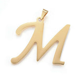 Stainless Steel Pendant 2" Earrings Necklace 17.7" Set Alphabet Letter Gold P814