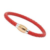 Unisex Men's Genuine Braided Leather Stainless Steel Magnetic Clasp Bracelet Red