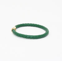 Unisex Men's Genuine Leather Stainless Steel Magnetic Clasp Bracelet Green