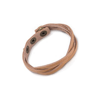 Leather Bracelet Beige  Orange Brown 8.5 Inches 13MM Push button L466