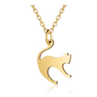 Stainless Steel Pendant Necklaces Cat Silver Gold 15.7" Cat 18x15mm P380