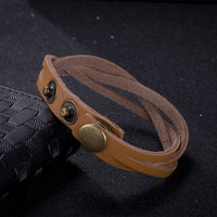 Leather Bracelet Beige  Orange Brown 8.5 Inches 13MM Push button L466