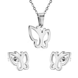 Stainless Steel Women's Unisex Set 18 Inch Necklace Earrings Butterfly Y2