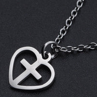 Stainless Steel Pendant Necklace Lobster Clsp Heart Cross Silver 15.7" 1.5mm P59