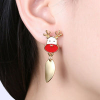 Enamel Stud Earrings Christmas Reindeer Rudolph Christmas Tree 37x13mm P134