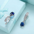 Platinum Plated Earrings Drop Dangle AAA Zirconia Blue Latch Back Clasp L591