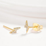 Brass Micro Pave Cubic Zirconia Stud Earrings Lightning Clear platinum  P554