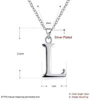 Sterling Silver Plated Necklace Women Pendant Initial Letter Alphabet B375