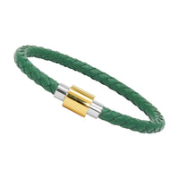 Unisex Men's Genuine Leather Stainless Steel Magnetic Clasp Bracelet Green