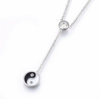 Stainless Steel Set Necklace Stud Earrings Enamel Yin Yang Gold Silver 17" P468