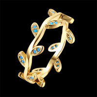 Yellow Gold Black Gunmetal Plated Ring  Flower Leaves Kallaite Blue B509