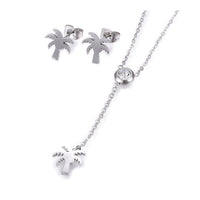 Stainless Steel Set Earrings Pendant Necklace Coconut Tree Gold 16.54" P730