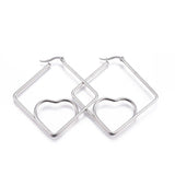 201 Stainless Steel Hoop Earrings Heart Stainless Steel Color 1.7" to 3.3" P542