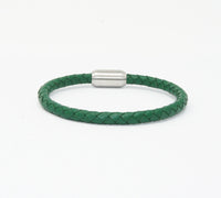 Unisex Men's Genuine Leather Stainless Steel Magnetic Clasp Bracelet Green