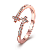 Rose Gold Platinum Plated Fashion Ring AAA Zirconia Cross Adjustable Size B307