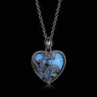 Platinum Plated Necklace Pendant Heart Kallaite Blue 20 Inches 1MM Lobster B191